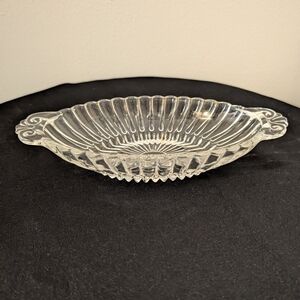 Vintage Clear Glass‎ Candy Relish Dish Handles Oval 8x4